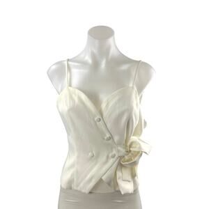 NEW Bebe Women's White Sleeveless V Neck Button Bow Cami Tank Wrap Blouse Top 6